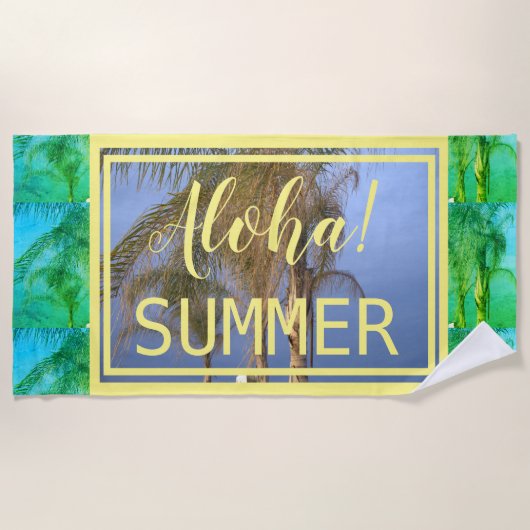 Aloha Summer Green Palm Trees Beach Towel Strandtuch (Vorderseite)