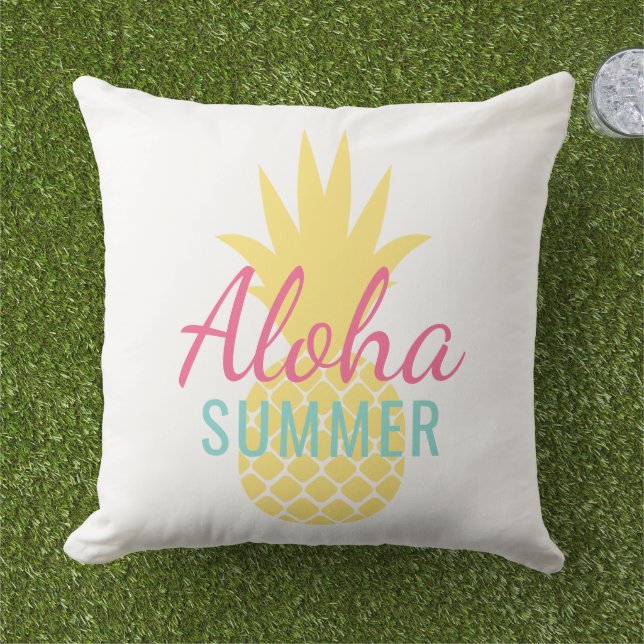 Aloha Summer Pink Gelbe Ananas Kissen (Gras)