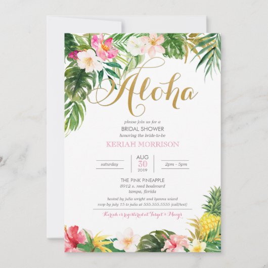 Aloha Summer Tropical oder Luau Brautparty Einladung (Vorderseite)