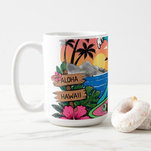 Aloha Sunny Cat Wellen Kaffeetasse (Mit Donut)