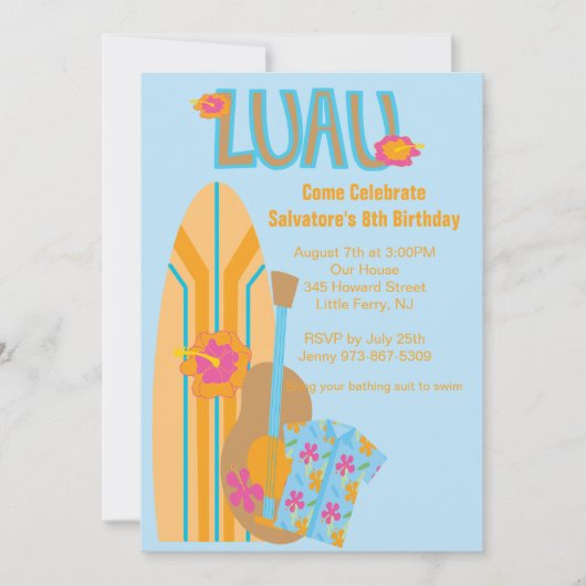 Aloha Surf Board Hawaiian Birthday Einladung (Vorderseite)