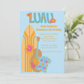 Aloha Surf Board Hawaiian Birthday Einladung (Stehend Vorderseite)