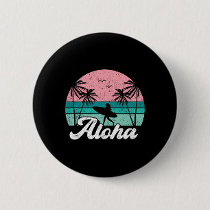Aloha Surfer Girl Hawaii Vintage Hawaiian Surfen Button
