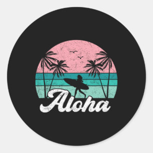 Aloha Surferin Hawaii Vintage Hawaiian Surfen Runder Aufkleber