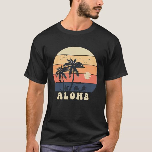 Aloha Surfing Hawaiian Vacation Sunset Palm Tree T T-Shirt (Vorderseite)