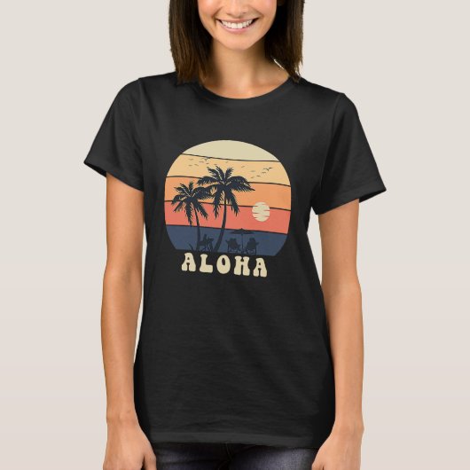 Aloha Surfing Hawaiian Vacation Sunset Palm Tree T T-Shirt (Vorderseite)