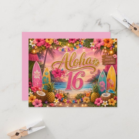 Aloha Sweet 16 Geburtstag Einladung (Vorderseite/Rückseite Beispiel)