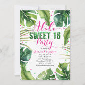 ALOHA SWEET 16 Sechzehn tropische Blätter Rosa Grü Einladung (Vorderseite)