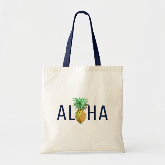 Aloha Text & Ananas tropisches Design Tragetasche (Vorne)