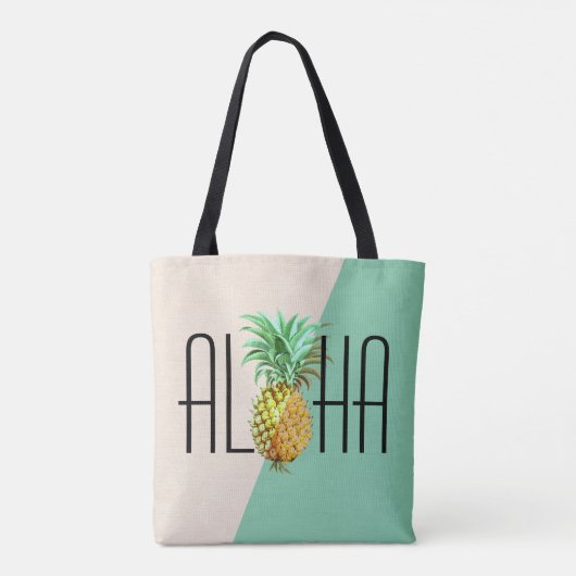 Aloha Text mit Ananas tropischer Geometrie zurück Tasche (Rückseite)