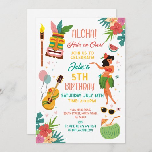 Aloha Tiki Party Birthday Lei Aloha Einladung (Vorne/Hinten)