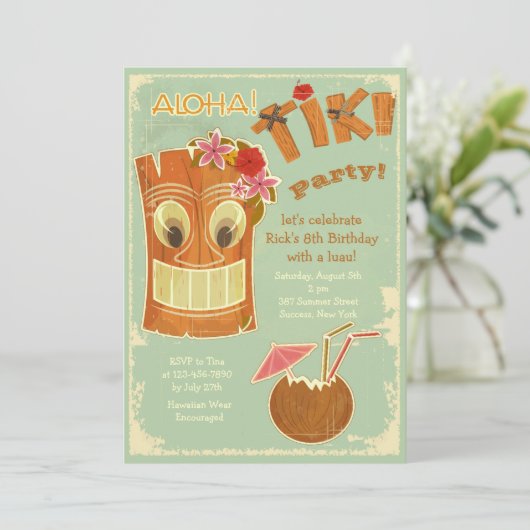 Aloha Tiki Party Einladung (Stehend Vorderseite)