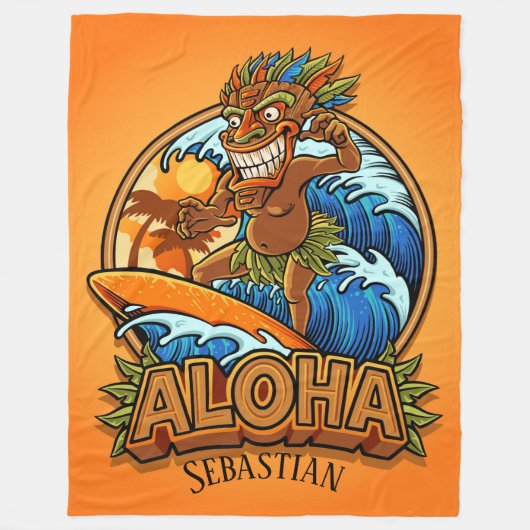 Aloha Tiki Surfing Fleece Blanket (Vorderseite)