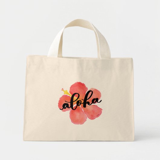 Aloha Tote Beutel mit Roter Hibiskus Blume Mini Stoffbeutel (Vorne)