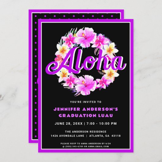 Aloha Tropical Abschluss Luau Party Einladung (Vorne/Hinten)