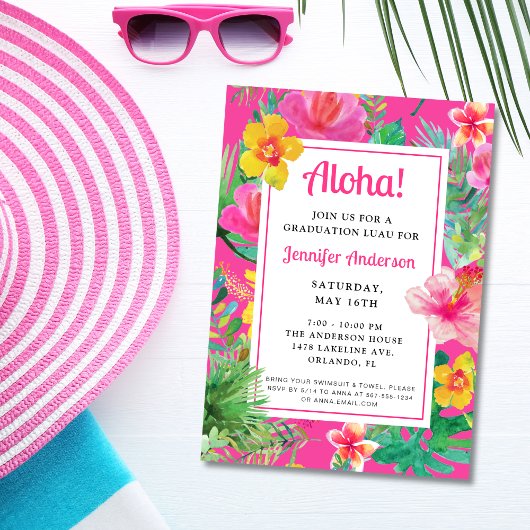 Aloha Tropical Abschluss Luau Party Einladung