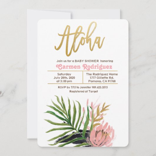 Aloha Tropical Baby Dusche Einladung (Vorderseite)