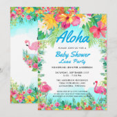 Aloha Tropical Baby Dusche Luau Einladung Blue (Vorne/Hinten)