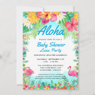 Aloha Tropical Baby Dusche Luau Einladung Blue