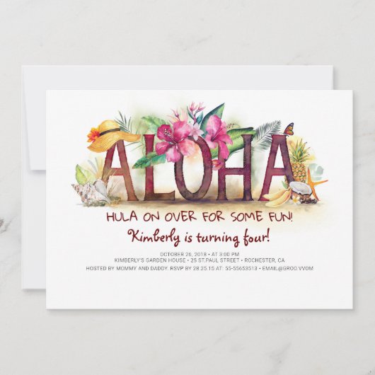 Aloha Tropical Beach Ananas Geburtstag Einladung (Vorderseite)