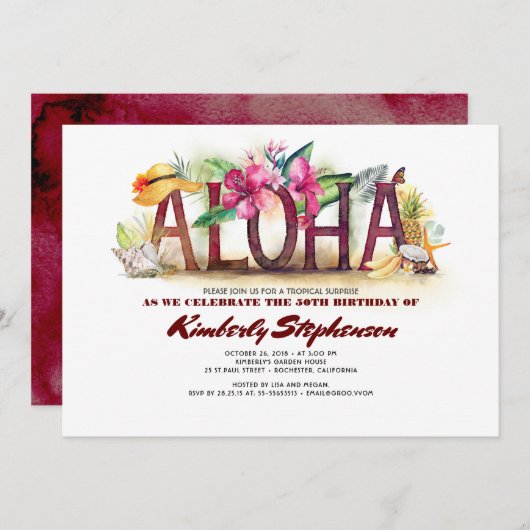 Aloha Tropical Beach | Ananas Hawaiian Birthday Einladung (Vorne/Hinten)