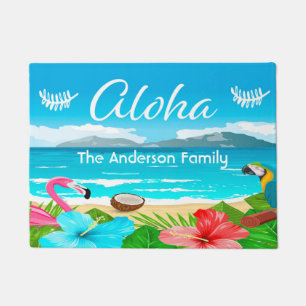 Aloha Tropical beach flamingo florale Familienname Fußmatte