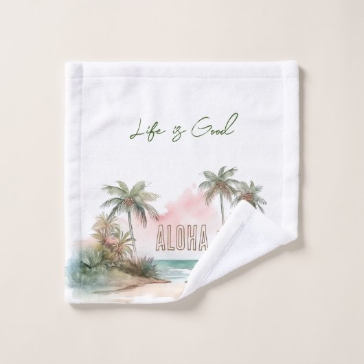 Aloha Tropical Beach Palm Trees Badhandtuch Set (Waschlappen)