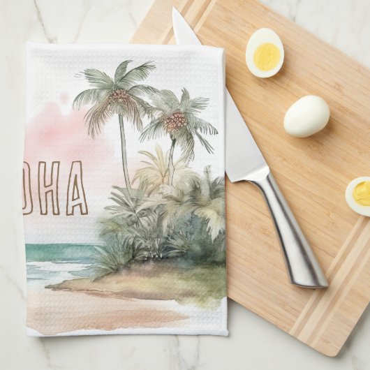 Aloha Tropical Beach Palm Trees Geschirrtuch (Viertel Falte)