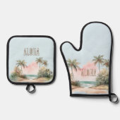 Aloha Tropical Beach Palm Trees Ofenhandschuh & Topflappen-Set (Vorderseite)