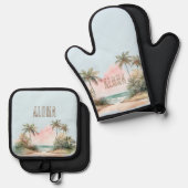 Aloha Tropical Beach Palm Trees Ofenhandschuh & Topflappen-Set (Vorderseite/Rückseite)