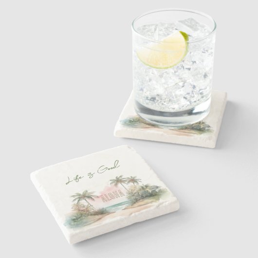 Aloha Tropical Beach Palm Trees Steinuntersetzer (Seitenansicht)