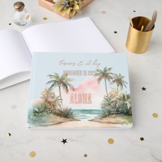 Aloha Tropical Beach Palm Trees Wedding Gästebuch (Vorderseite offen)