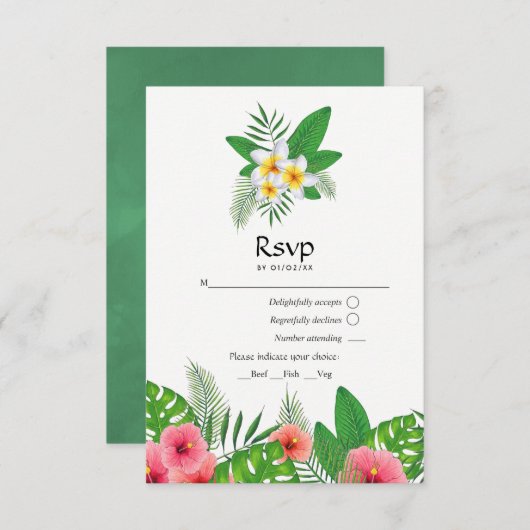 Aloha Tropical Blätter Beach Wedding UAWG RSVP Karte (Vorne/Hinten)