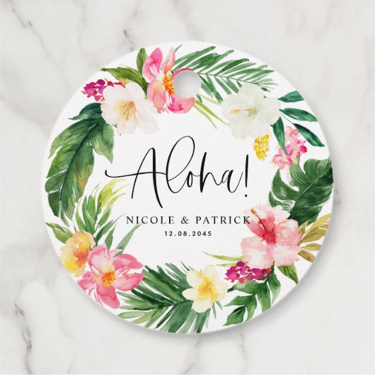 Aloha Tropical Blume and Greenerity Wedding Geschenkanhänger (Rückseite)