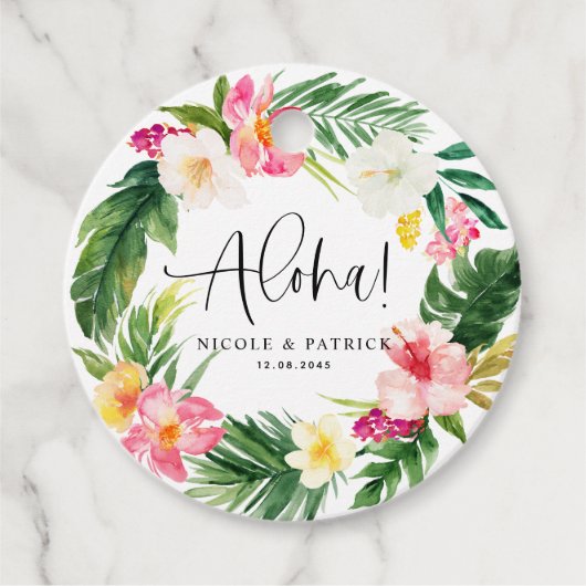 Aloha Tropical Blume and Greenerity Wedding Geschenkanhänger (Vorderseite)