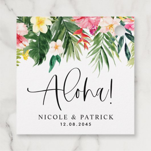 Aloha Tropical Blume and Greenerity Wedding Geschenkanhänger (Rückseite)