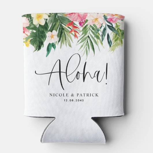 Aloha Tropical Blume and Greenery Summer Wedding Dosenkühler (Rückseite)