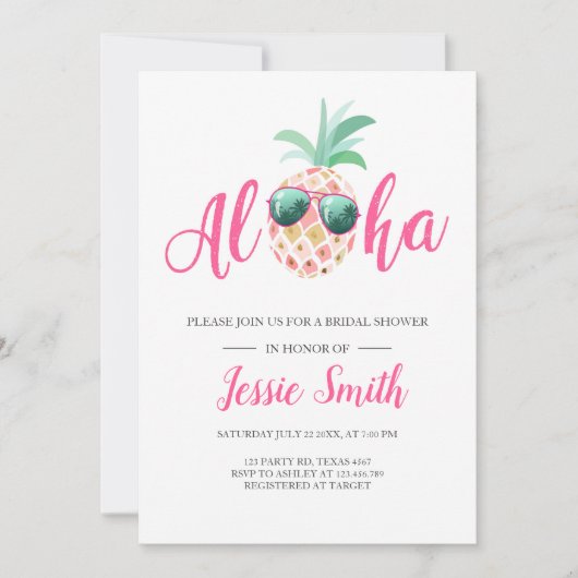 Aloha Tropical Bridal Dusche Einladung Ananas (Vorderseite)