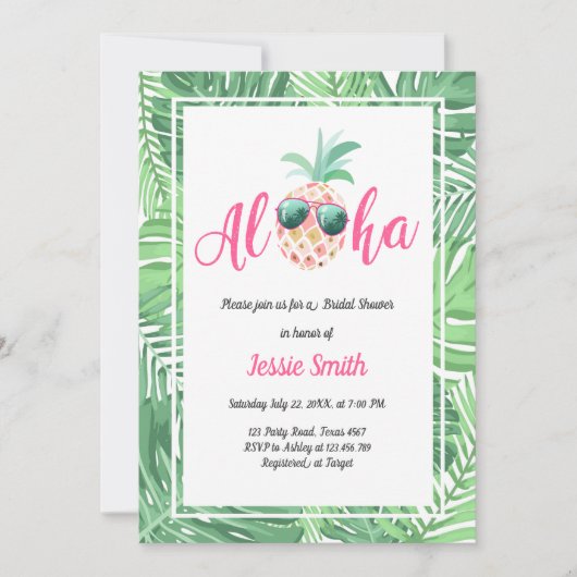 Aloha Tropical Bridal Dusche Einladung Ananas (Vorderseite)