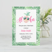 Aloha Tropical Bridal Dusche Einladung Ananas (Stehend Vorderseite)