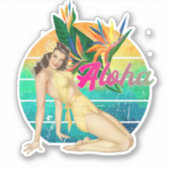 Aloha Tropical Button-up Girl Retro-Sonnenuntergan Aufkleber (Vorderseite)