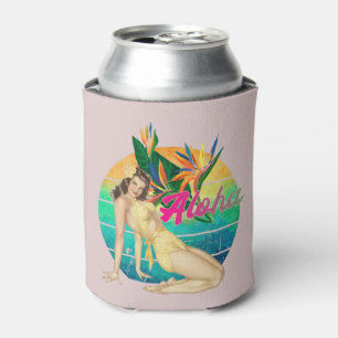 Aloha Tropical Button-up Girl Retro-Sonnenuntergan Dosenkühler