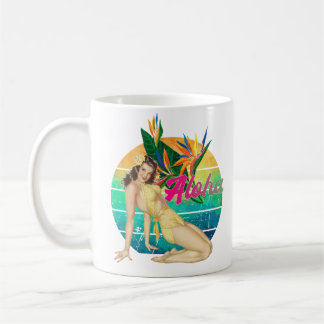 Aloha Tropical Button-up Girl Retro-Sonnenuntergan Kaffeetasse