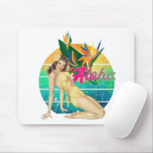 Aloha Tropical Button-up Girl Retro-Sonnenuntergan Mousepad (Mit Mouse)