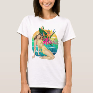 Aloha Tropical Button-up Girl Retro-Sonnenuntergan T-Shirt