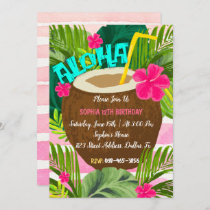 Aloha Tropical Coconut zum Geburtstag Einladung