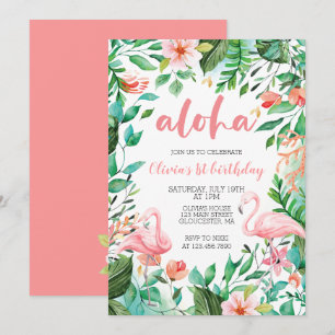 Aloha Tropical erster Geburtstag Flamingo Luau Einladung