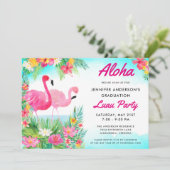 Aloha Tropical Flamingo Abschluss Luau Party Einladung (Stehend Vorderseite)