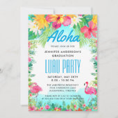 Aloha Tropical Flamingo Abschluss Luau Party Einladung (Vorderseite)