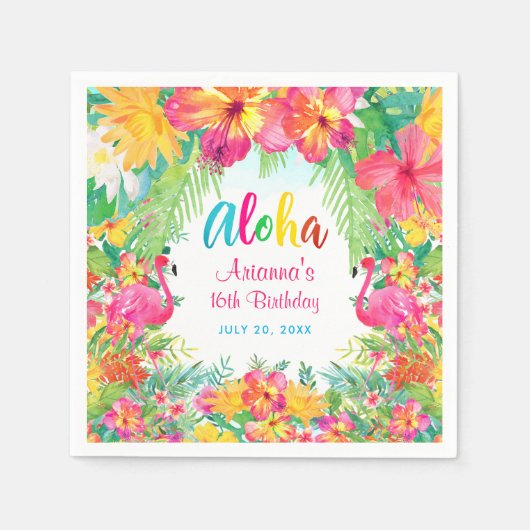 Aloha Tropical Flamingo Birthday Luau Paper Serviette (Vorderseite)